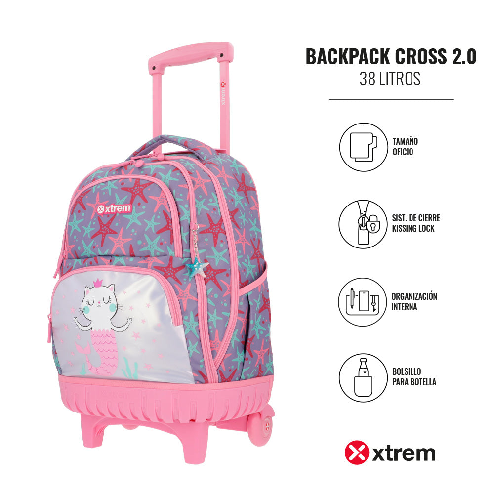 Mochila de Rodinha feminina infantil Cross Rosa e Lilás