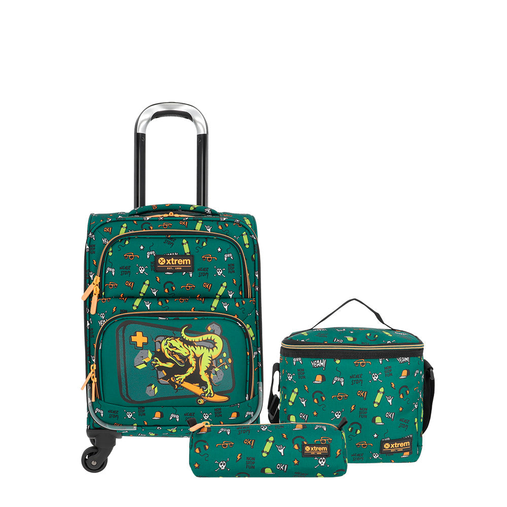 Conjunto Escolar Mochila de Rodinha masculina infantil Speedy Pack Dino Verde