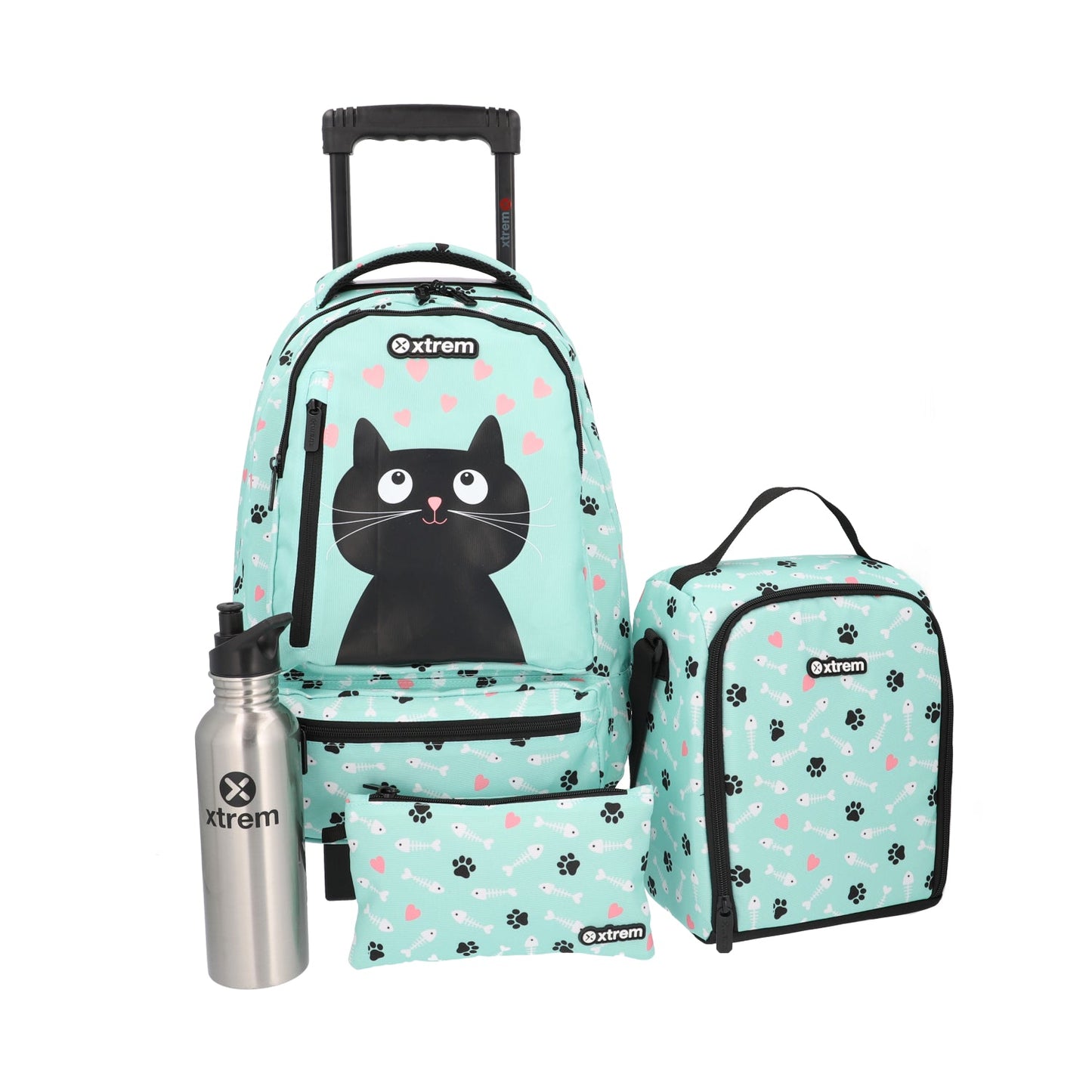Kit Escolar Xtrem 4Pc Run Pack 295 Menta Com Gato