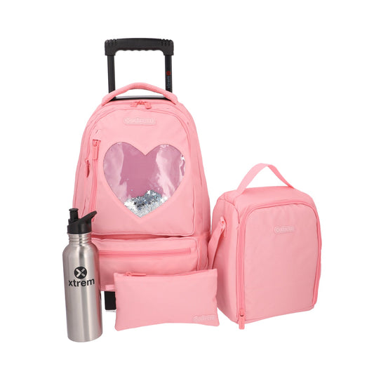 Kit Escolar Xtrem 4Pc Run Pack 295 Rosa Com Coração