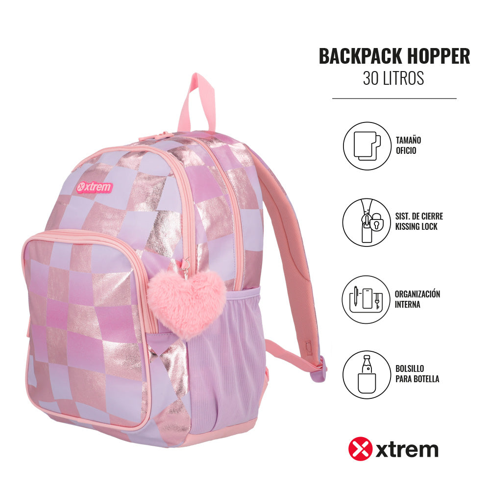 Mochila feminina infantil Hopper Checks Lilás