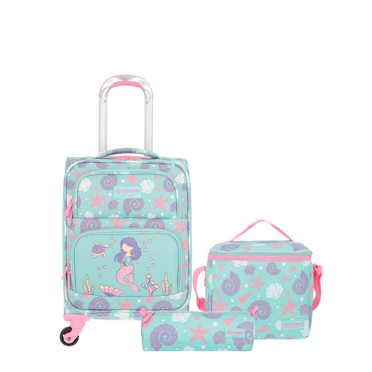 Conjunto Escolar Mochila de Rodinha feminina infantil Speedy Pack Sereia Verde Água